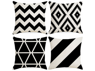 Lot de 4 taie d'oreiller 45 x 45 cm, housse de coussin avec zippée pour maison chaise de salon motifs géométriques, blanc