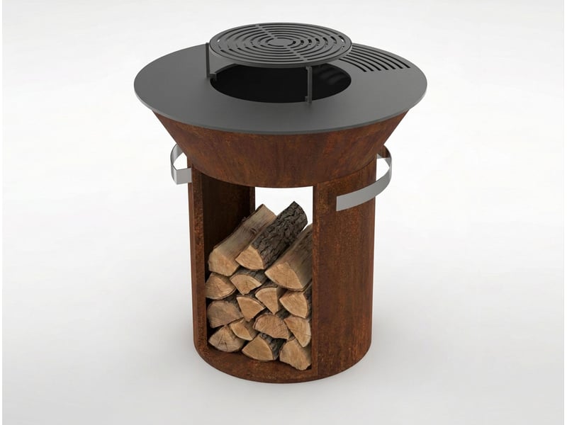  Barbecue rond grand avec plaque d'acier rond et grill en acier corten EFP59CO ROUND - Conforama C