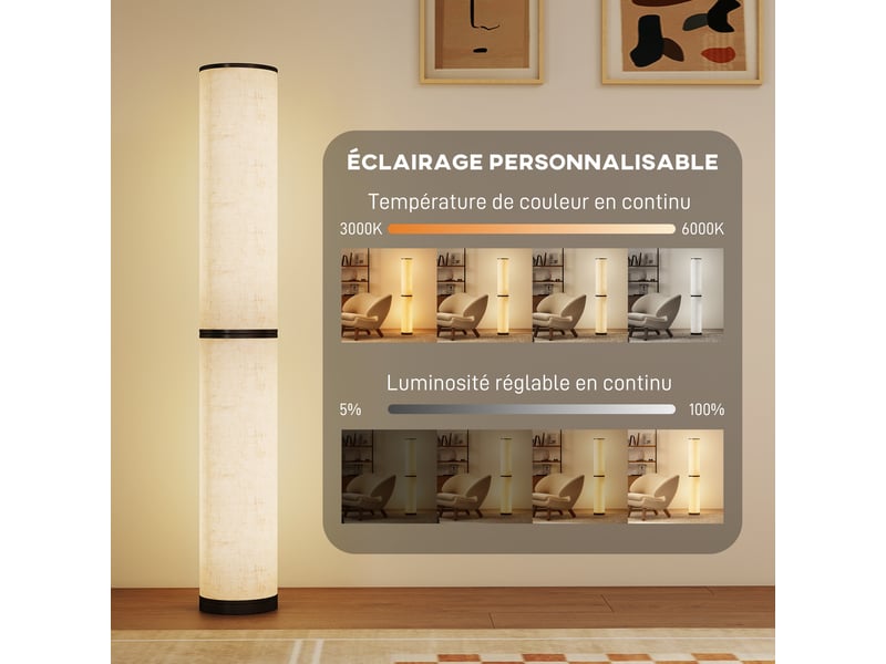  Lampadaire led, lampadaire sur pied salon à intensité variable, télécommande magnétique, beige,  20 x 135 cm  - Conforama A