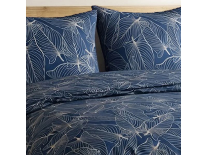  Parure housse de couette 260x240cm + 2 taies motif feuilles bleu et beige 100% coton - melda MELDA - Conforama D