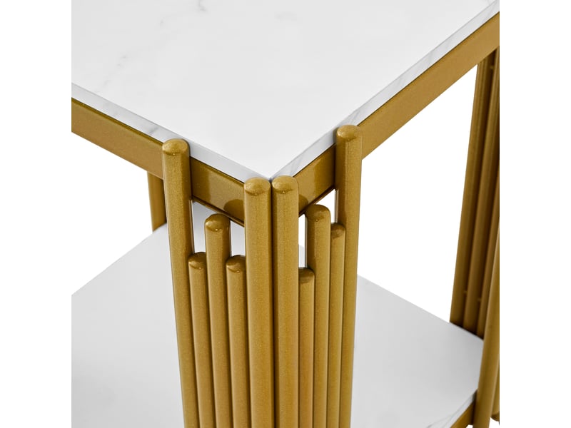  Table de chevet avec 2 étagères de rangement pour chambre en mdf et métal blanc et doré  - Conforama D