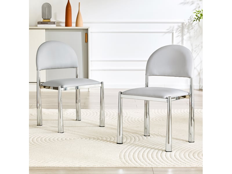 Lot de 2 chaises de salle à manger 51.6×45×80cm dossier demi-rond, uréthane, gris clair  - Conforama B