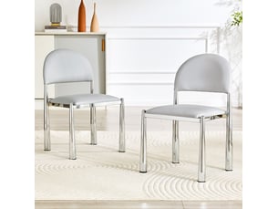 Lot de 2 chaises de salle à manger 51.6×45×80cm dossier demi-rond, uréthane, gris clair