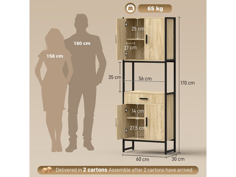  Buffet haut armoire cuisine style industriel 4 portes 3 étagères tiroir  - Conforama C
