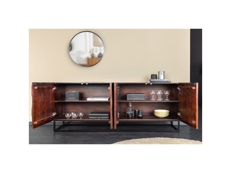  Buffet 175 cm 4 portes bois massif acacia noyer foncé – collection origin  - Conforama D
