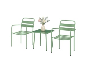 Ensemble bistrot de jardin 3 pièces - table basse en verre trempé et 2 chaises à lattes, cadre en acier galvanisé, vert