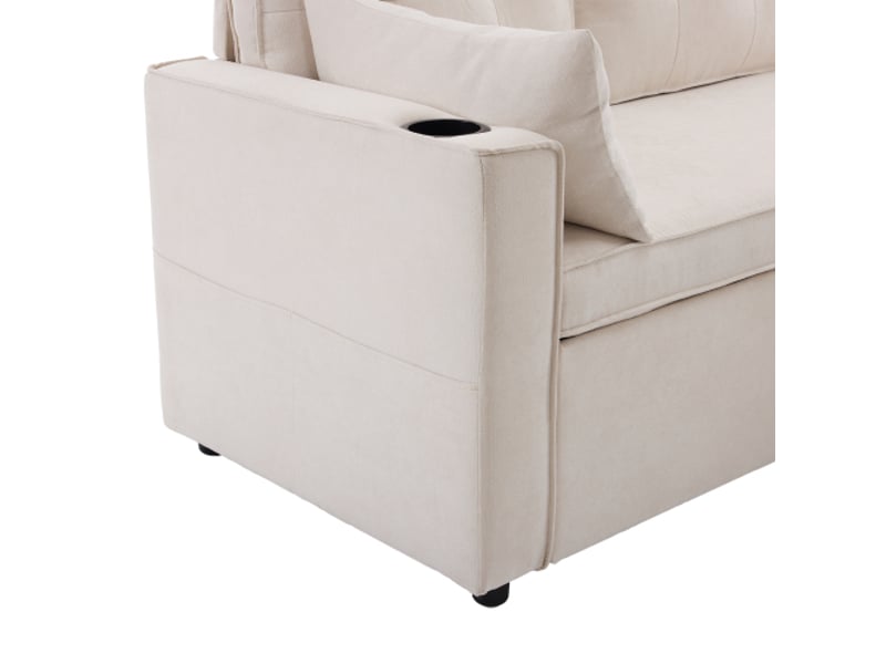 Canapé d'angle, canapé 3 places avec compartiment de rangement et porte-gobelets, poches latérales, beige - Conforama E