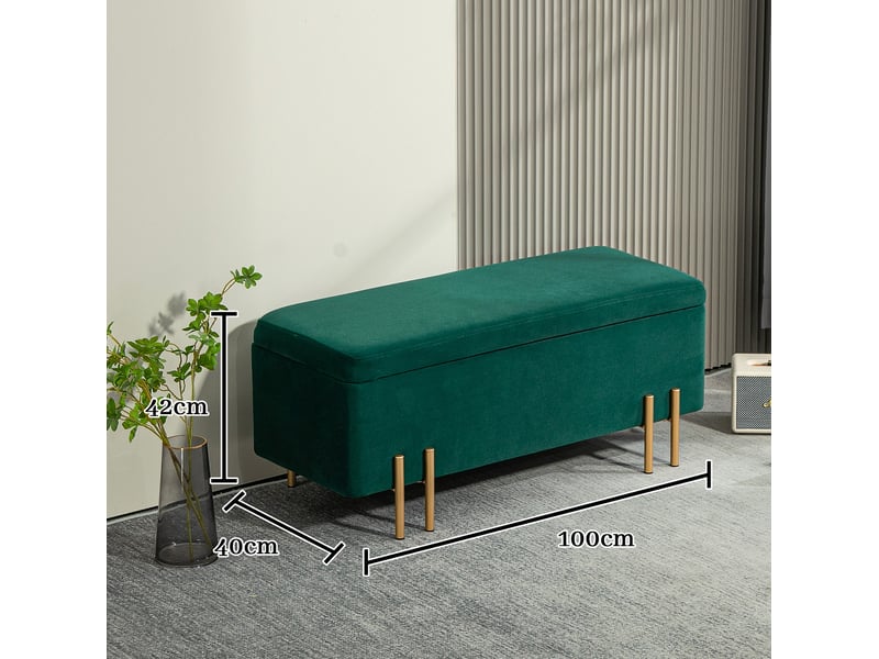  Banc coffre tcqpz rembourré avec rangement 100 x 40 x 42 cm polyester vert  - Conforama C
