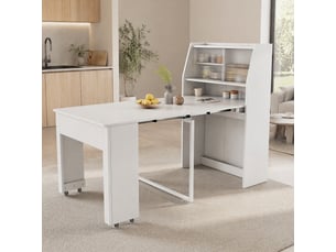 Table extensible, 52-132,5 x 80 x 120 cm (repliéedéployée), blanc, rangement intégré, panneau de particules