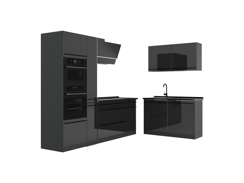  Vicco cuisine en angle, anthracite haute brillanceanthracite, 230 x 120 cm plan de travail anthracite  - Conforama A