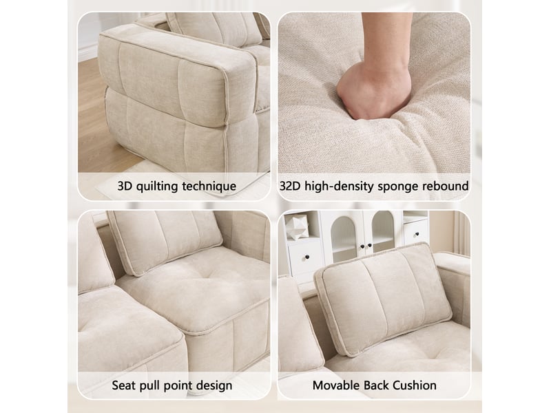 Canapé modulable en u 4 places modenvie avec 2 poufs, sans cadre, mousse haute densité 32d, polyester beige, 344 x 162 x 67 cm - Conforama E