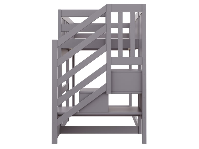  Lit mezzanine enfant 90 × 200 cm 1 place avec escalier de rangement, led et barrières, sans matelas, gris  - Conforama E