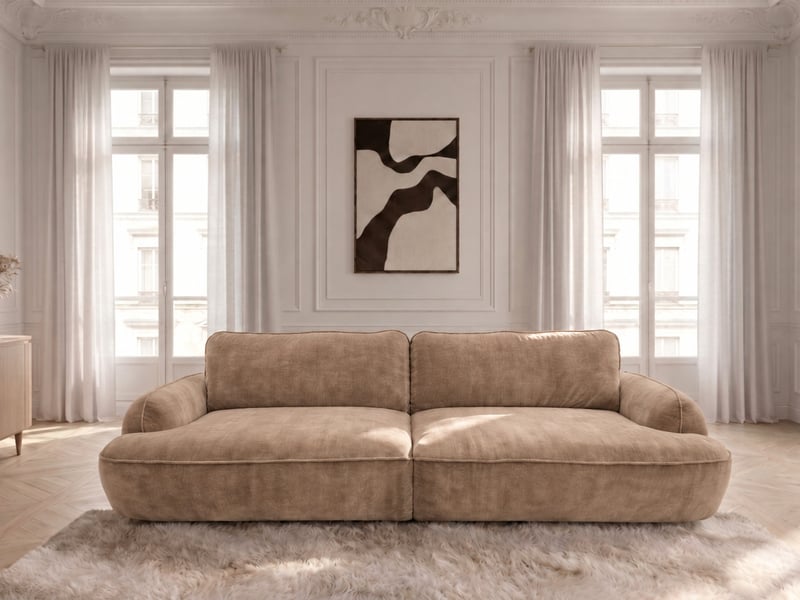 Bobochic canapé droit convertible 4 places celeste tissu lisse beige CELESTE - Conforama D