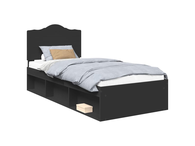  Lit simple- lit adulte -  cadre de lit avec tête de lit noir 100 x 200 cm pin massif  - Conforama A