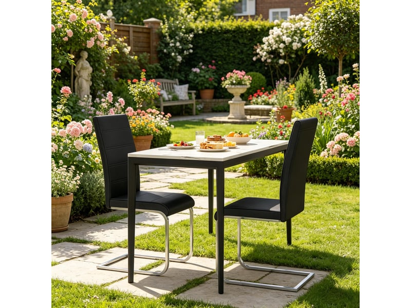  Lot de 2 chaises de salle à manger à piètement traîneau  - dossier haut ergonomique pu noir  - Conforama C