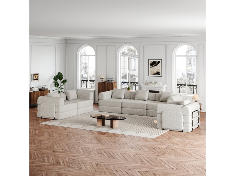  Canapé-lit modulable 6 places avec rangement d'accoudoir evryae  - Conforama D