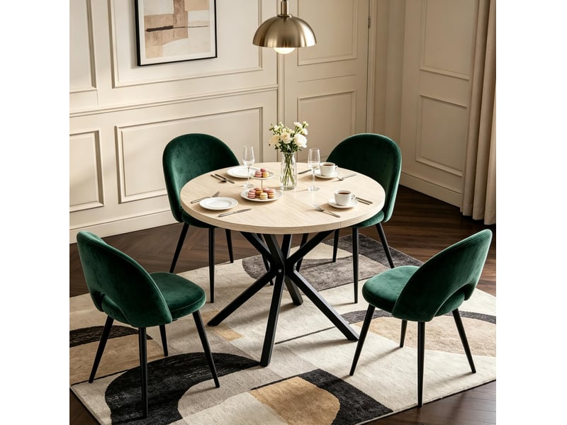  Table à manger ronde noir et bois, piètement en métal, ø 100 x 76,5 cm  - Conforama C