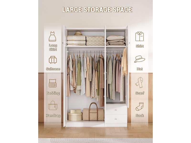  Armoire avec 6 portes 2 tiroirs, armoire avec tringle et étagère de rangement, penderie blanc  - Conforama D