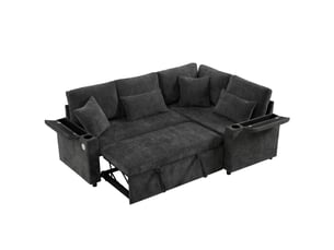Canapé d'angle droit convertible <strong></strong> <strong>Bliss Lite</strong> 4 places Tissu gris avec coffre de rangement