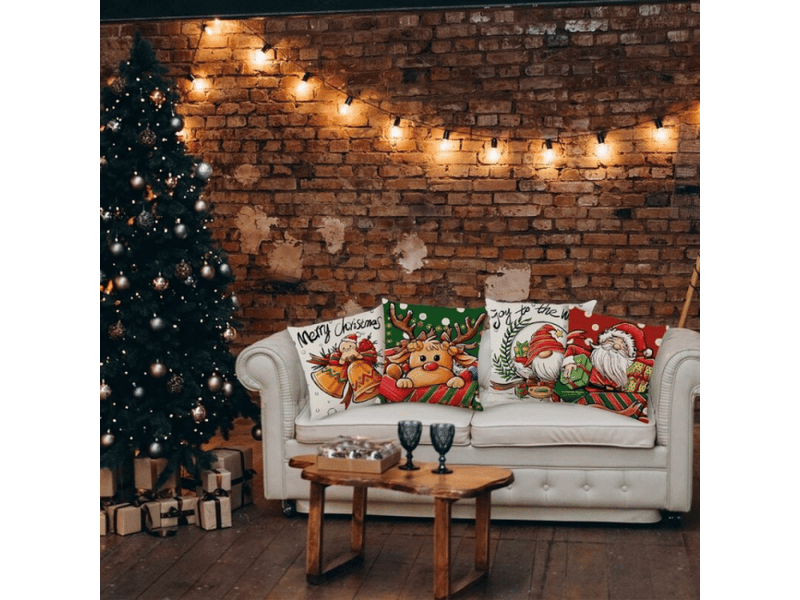 Lot de 4 housse de coussin noël 45 x 45 cm, noël décoratif canapé en coton et lin noël pour canapé lit chambre chaise jardin - couleur noël, blanc  - Conforama B