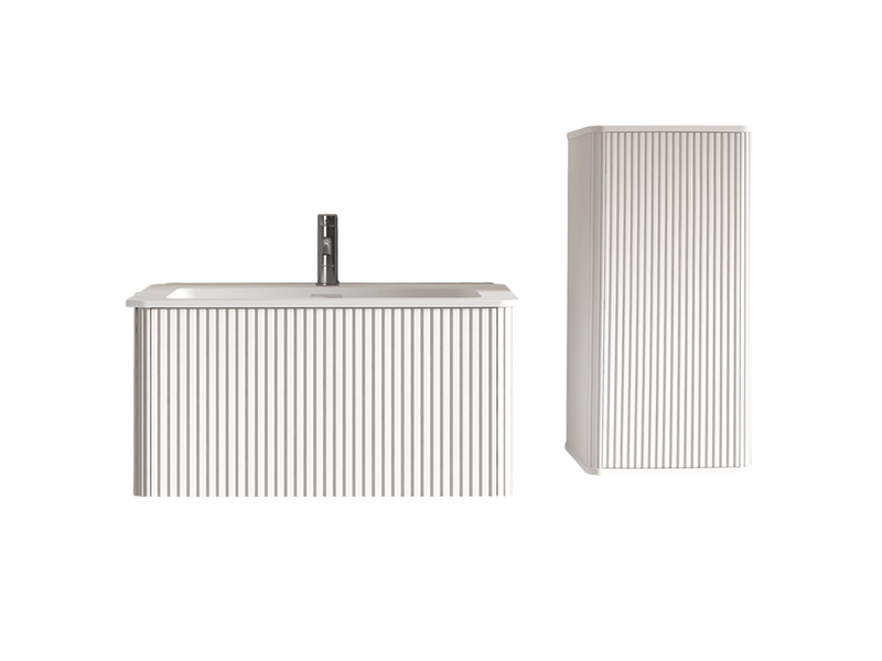 Ensemble meubles de salle de bains suspendus avec vasque et colonne - lpospi - façades rainurées mdf blanc - Conforama E