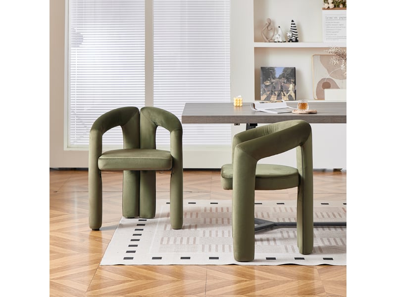  Chaise de salle à manger avec accoudoirs ergonomiques, dossier enveloppant et structure stable, en velours vert  - Conforama D