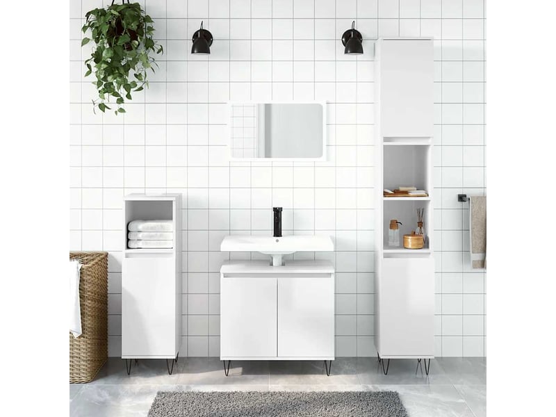  Amoire de salle de bain blanc brillant 58x33x60cm bois d'ingénierie shl4821  - Conforama B