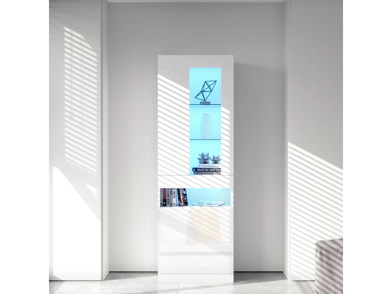  Vitrine buffet haut led avec 2 portes en blanc - meuble de rangement vitrine blanc - Conforama A