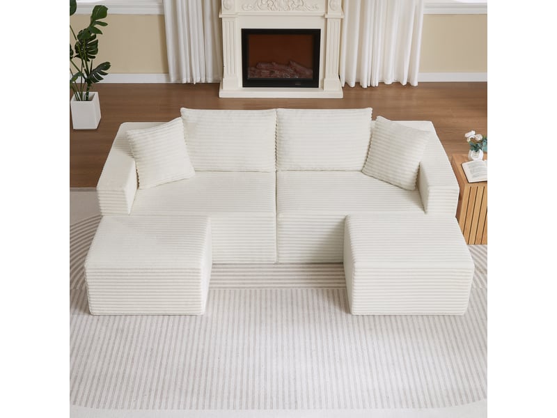  Canapé compressé modulable - mousse et ressorts ensachés - salon et chambre d’amis - velours côtelé - beige CozyNest - Conforama B