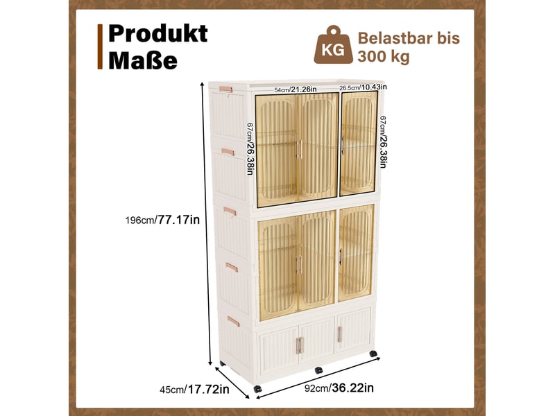  Armoire modulable pliable 92x45x196 cm en polypropylène beige à 9 portes magnétiques  - Conforama C