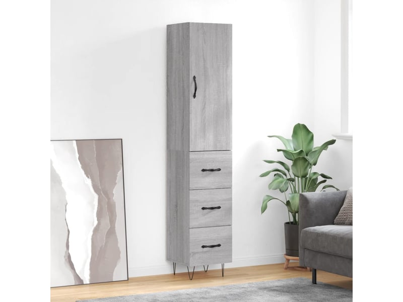  Buffet haut - bahut - meuble de rangement sonoma gris 34,5x34x180 cm bois d'ingénierie  - Conforama B