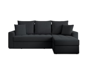 Canapé d'angle réversible convertible <strong>AX LIVING </strong> <strong>Karaman</strong> 4 places Velours noir avec coffre de rangement