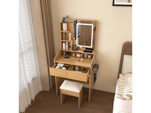 Table de maquillage led - miroir éclairé led réglable - prise électrique intégrée - support de sèche-cheveux