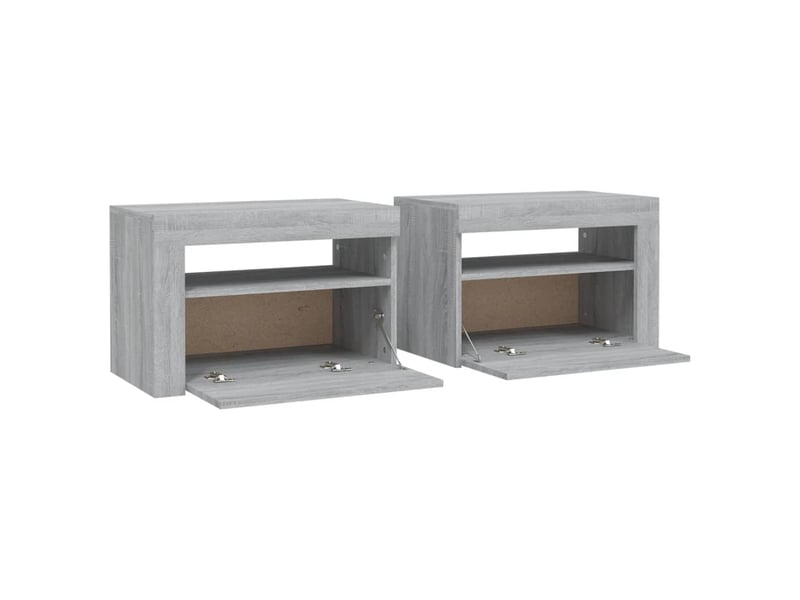  Lot de 2 tables de chevet - cabinet de chevet - table de nuit avec led sonoma gris 60x35x40 cm  - Conforama D
