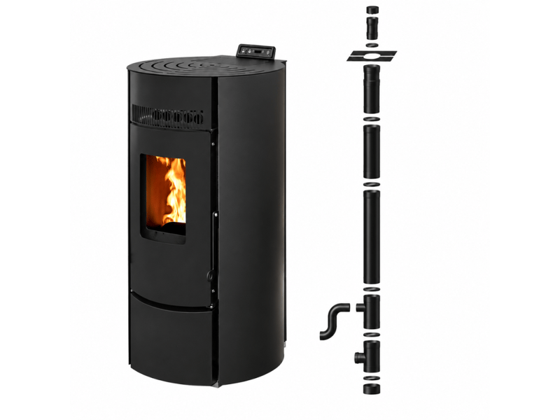  Pack poêle à granulés étanche leandro 9 kw + kit vertical - noir  - Conforama A