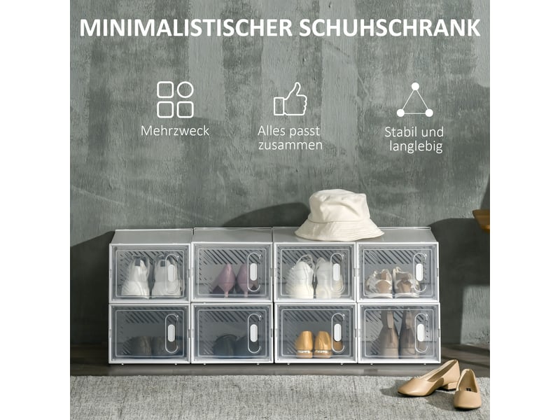  Meuble à chaussures modulable 8 compartiments - lpospi - portes magnétiques, plastique transparent, 25 × 35 × 19 cm  - Conforama C