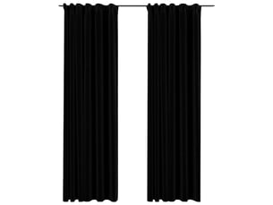 Lot de 2 rideaux occultants, rideaux black-out aspect lin avec crochets noir 140x225cm cf44516