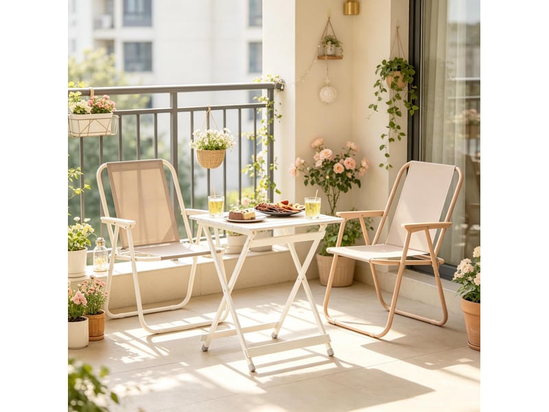 Table de jardin bistrot pliante avec embouts antidérapants pour balcon, terrasse et camping en aluminium argenté - Conforama E