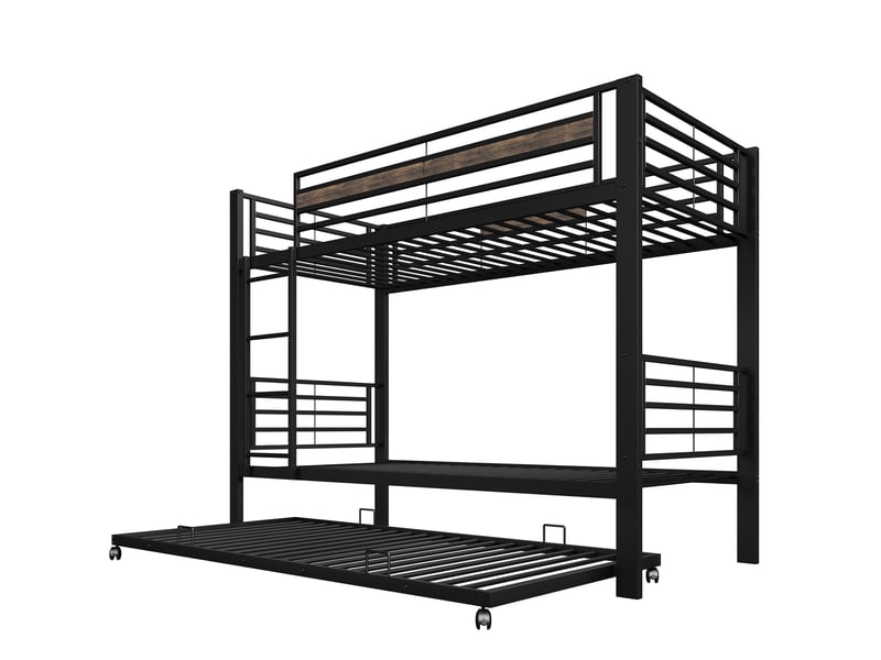  Lit superposé enfant 90x200 cm métal noir vintage, lit gigogne 90x190 cm, 3 couchages compacts  - Conforama A
