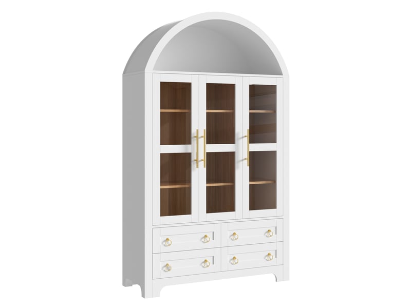  Buffet haut 3 portes vitrées, 4 tiroirs et niche ouverte 110x40x185 cm blanc  - Conforama E