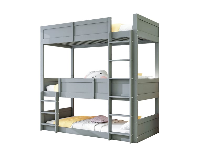  Lit mezzanine 90 x 200 cm bois massif lit simple haie haute gris enfants  - Conforama D