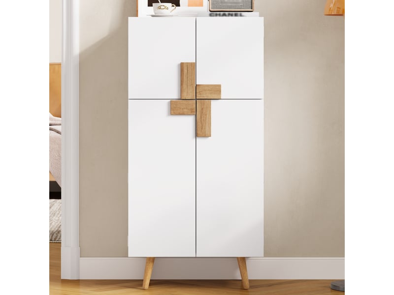  Armoire de cuisine colonne haute avec 4 portes, rangement avec étagères sur portes et tablettes réglables  - Conforama D