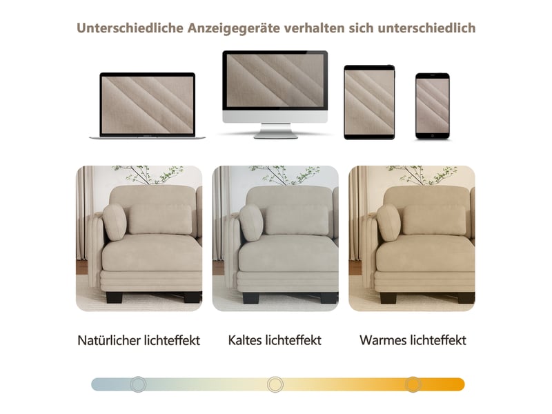 Canapé droit 4 places 330 x 88 x 88 cm avec coussins lombaires, coussins d’accoudoir et modules combinables, tissu chenille, marron clair Morn Vibe - Conforama E