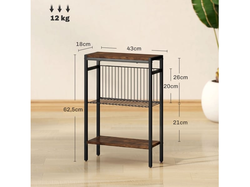  Table de chevet avec 3 étagères ouvertes, style industriel, pour chambre et salon, brun rustique, 43 × 18 × 62,5 cm  - Conforama D