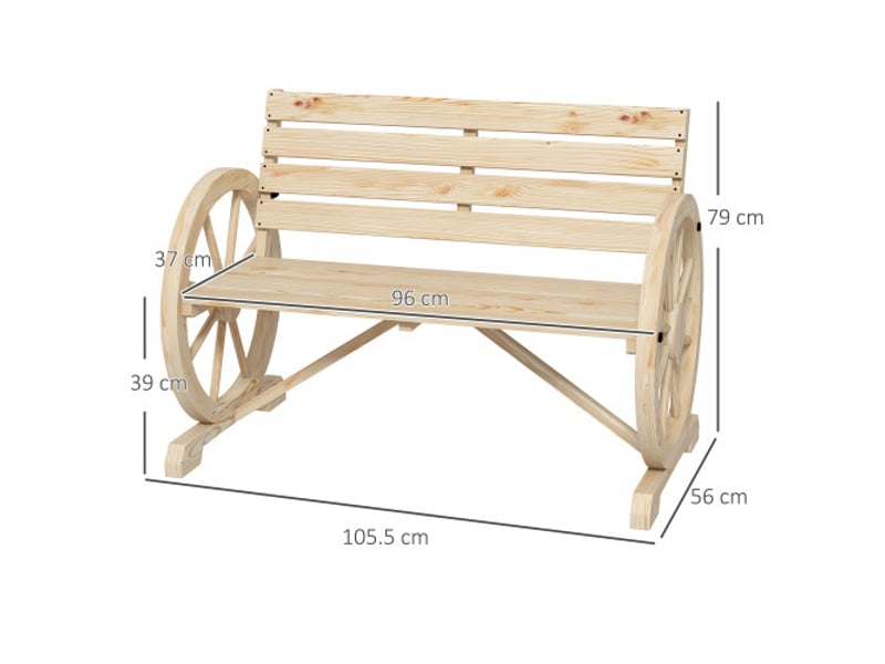  Banc de jardin 2 places en sapin, style rustique, avec accoudoirs, charge 240 kg, bois naturel  - Conforama C