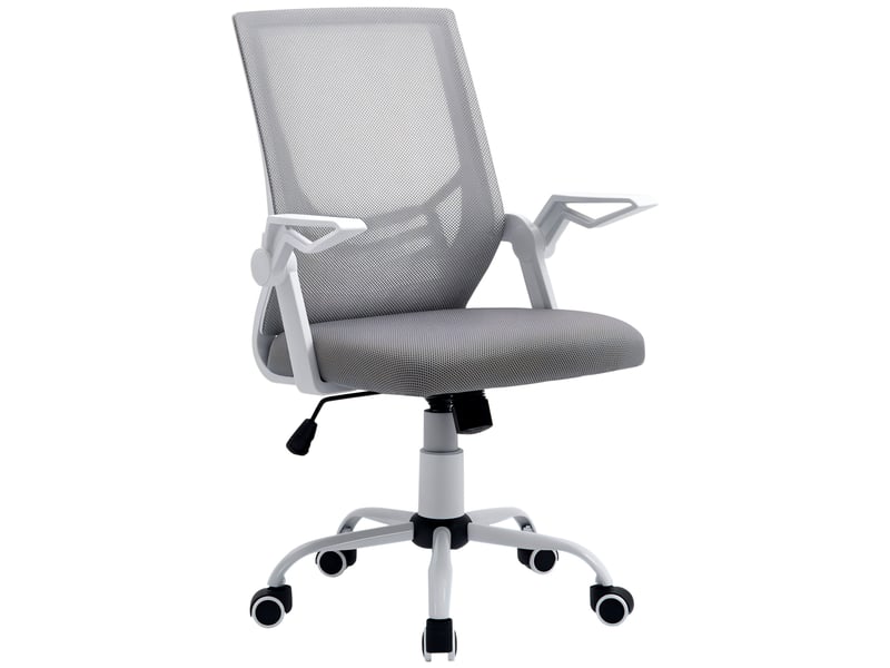  Chaise de bureau ergonomique avec accoudoirs et soutien lombaire, en tissu effet lin, 62,5 x 55 x 94-104 cm, grise  - Conforama B