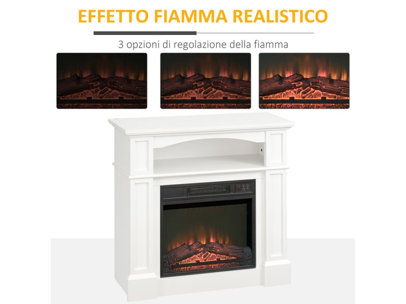  Cheminée électrique avec effet flamme led réglable, 1800 w, télécommande, minuterie et étagère intégrée, blanche  - Conforama D