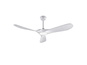 Ventilateur de plafond 132 cm blanc en bois, led intégrée, télécommande, 6 vitesses et moteur réversible