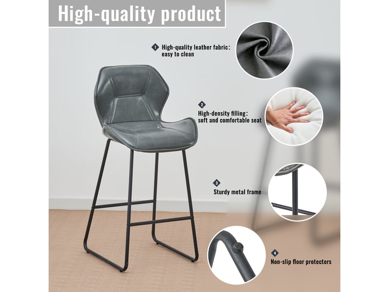  Lot de 2 tabourets de bar gris avec dossier et repose-pieds W5093P458772 - Conforama D