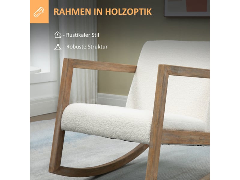  Fauteuil à bascule crème rembourré avec cadre en bois de caoutchouc, style lounge  - Conforama D